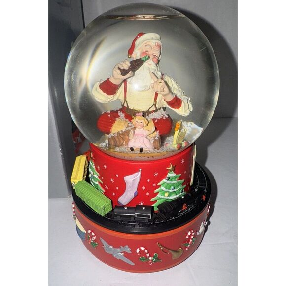 Hallmark 2001 Coca-Cola Santa Christmas Musical Snow Globe Moving Train Working - Picture 2 of 7